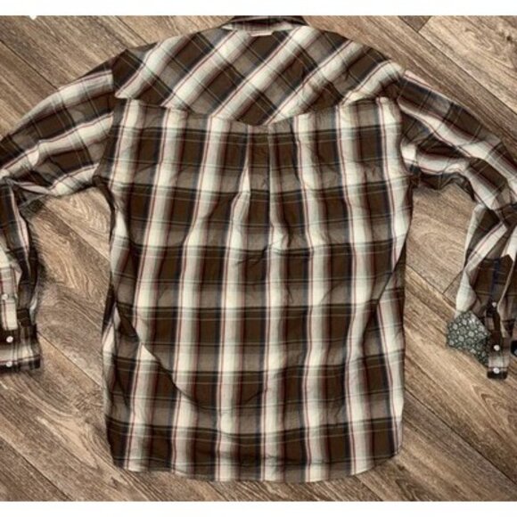 Roper Wear The West Pearl Snap Long Sleeve Plaid Shirt, Brown and Blue, Size M - Picture 7 of 7